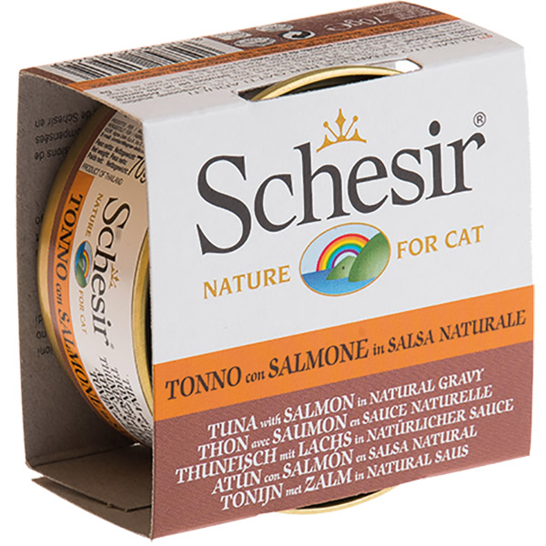 Schesir For Cat Et Suyu İçerisinde Ton Balıklı ve Somonlu Yaş Kedi Maması 70g