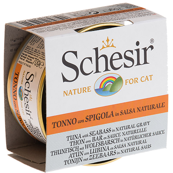 Schesir For Cat Et Suyu İçerisinde Ton Balıklı ve Levrekli Yaş Kedi Maması 70g
