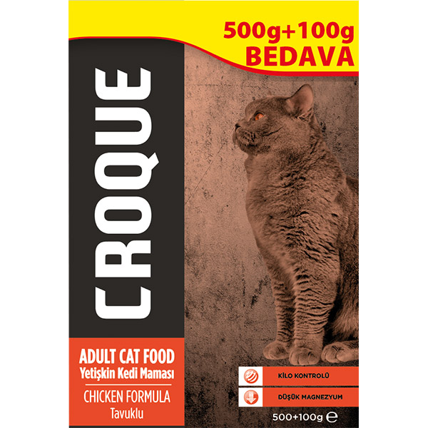 CROQUE CAT STERILISED CHICKEN FORMULA 500+100g Tavuk Etli Yetişkin Kedi Mamaları